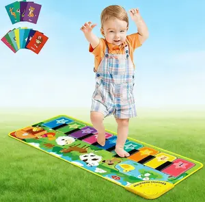 Baby Musical Piano Playmat, Toddler Floor Music Mat with Animal Sounds & Flash Cards, Early Education Learning Touch Keyboard Blanket, Birthday Gift for Baby Boys Girls