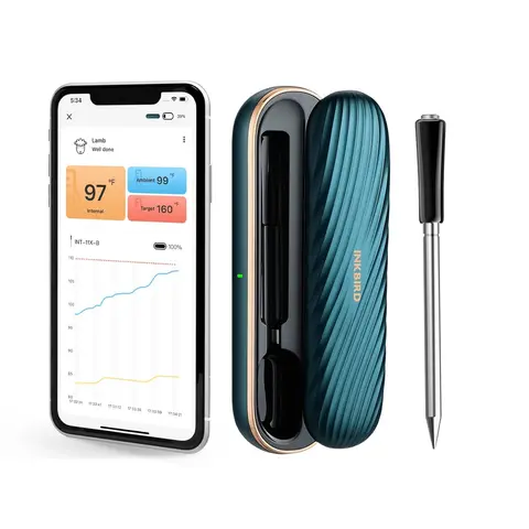 INKBIRD Wireless Digital Food & Meat Thermometer - IP67 Waterproof, 304 Stainless Steel, Zirconia Ceramic Handle, 3s Temp Response, 2 Sensors at Once, LED Display, PVC Components, Alarm & Pre-Alarm, USDA Menus Compatible for Home Grill, Kitchen Use