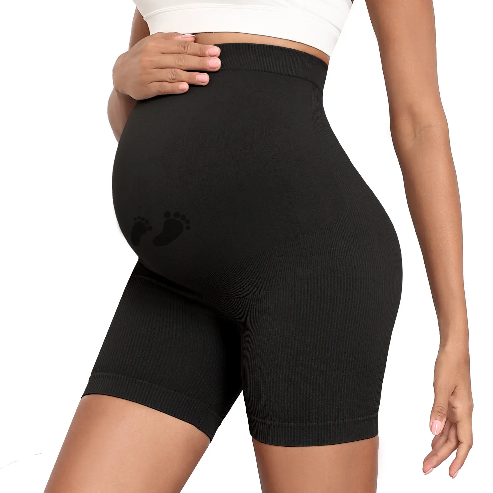 Maternity Biker Shorts Over The Belly Pregnancy Shorts with Pockets, High Waist Yoga Workout Shorts, Squat Proof Stretch Activewear for Moms During Pregnancy & Postpartum