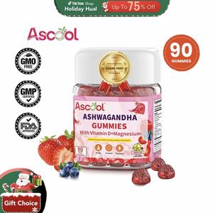 Ascool Ashwagandha Probiotics Gummies with Vitamin D & Magnesium - 90 Servings - Sugar-Free, Gluten-Free, Non-GMO - Stress Relief & Brain Booster - Mixed Berry Flavor - Optimum Wellness Supplement Conscious