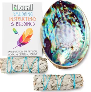 Origins Smudging Kit - 2 White Sage Smudge Stick + Abalone Shell Bowl| Sustainably Sourced Healing Incense for Home Cleansing, Protection, Meditation, Positive Energy