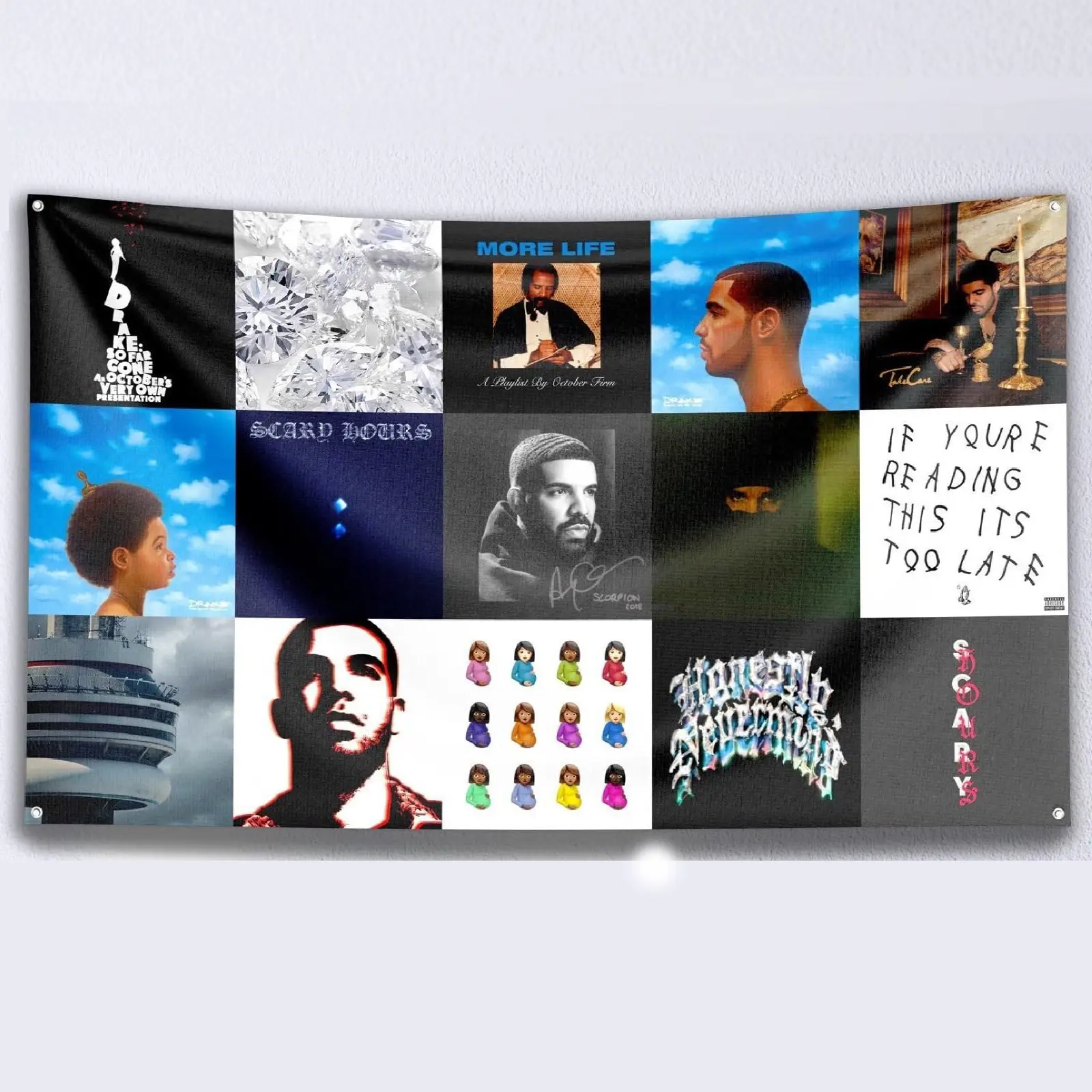 Rapper Flag Tapestry Music Cover Collage Tapestry Wall Hanging College Dorm Wall Decor Room Flags Wall Art Poster Home Decor for Bedroom Living Room (