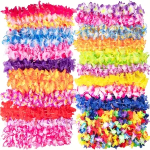 50pcs, Hawaiian Leis Necklace Tropical Luau Hawaii Flower Lei Theme Party Favors Lais Headbands Holiday Wedding Beach Birthday Decorations I Hawaiian Leis Party Supplies Ornaments Silk Wall