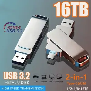 16TB Metal Flash Drive USB 3.2 Type C 2 in 1 High Speed Waterproof OTG Pendrive 16TB Portable Storage for Computer Phone Tablet pendrive memory