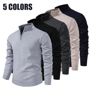 Men’s half-zip stand collar knit sweater, solid color slim fit, commuter base layer, available in five colors summerwins