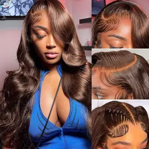 Chocolate Brown Lace Front Wig 13x6 Body Wave Lace Front Wigs Human Hair 180% Density Pre Plucked 4# Colored Wigs 34 Inch