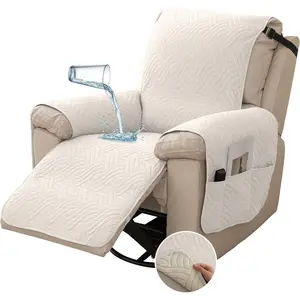 Waterproof Recliner Chair Covers, Non-Slip Recliner Couch Cover, Lazy Boy Chair Cover Furniture Protector, Washable Quilted Sofa Slipcover with for Pets, Kids(Off White, 23")