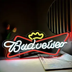 Budweiser Shaped Neon Lights, Modern Mood Lighting, Relaxed Bar Atmosphere, USB Power, Ideal for Living Rooms, Pubs, Party Scenes, Gift for Friends