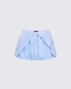 Isha Blue Striped Micro Mini Bubble Skirt