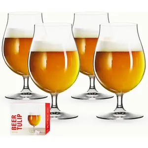 Beer Classics Tulip Glasses Set of 4 - European-Made Lead-Free Crystal, 15.5oz, Modern Dishwasher Safe Beer Glass Gift Set, Professional Quality