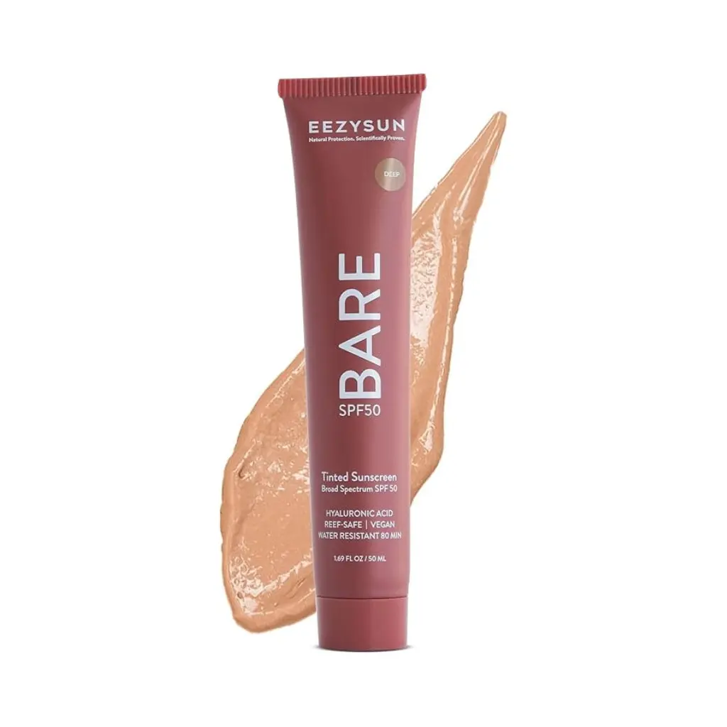 BARE Tinted Sunscreen SPF 50 – Non-Greasy, Water-Resistant, Vegan & Reef-Safe with Hyaluronic Acid & Jojoba Oil – 1.69 fl oz – Deep