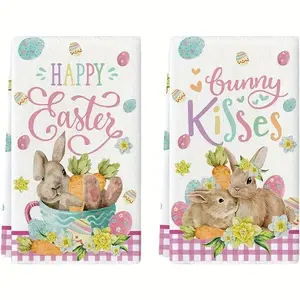 Easter Themed Kitchen Towel, 2/30pcs/set Cute Cartoon Pattern Dishcloth, Happy Easter Flower Hand Towel for Home Kitchen Bathroom, Cleaning