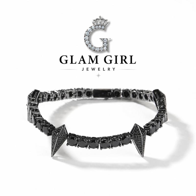 Spiked Rhinestone Decorated Bracelet - Metal Coating Trendy Jewelry for Men, 7in & 8in Sizes, 6 Colors, Punk-Inspired Stackable Modern Fashion Accessory for Concerts, Gift-Giving