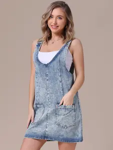 INSPIRE CHIC Women's Denim Overalls Roller Romper Loose Casual Sleeveless Pinafore Mini Dresses