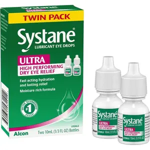 Ultra Eye Drops, Artificial Tears for Dry Eye, Twin Pack 10-mL Each, Long-Lasting Hydrating Relief for Irritated Eyes, Soothing Moisture for Redness & Burning, Fast-Acting Comfort Lubricating Formula for Sensitive Eyes