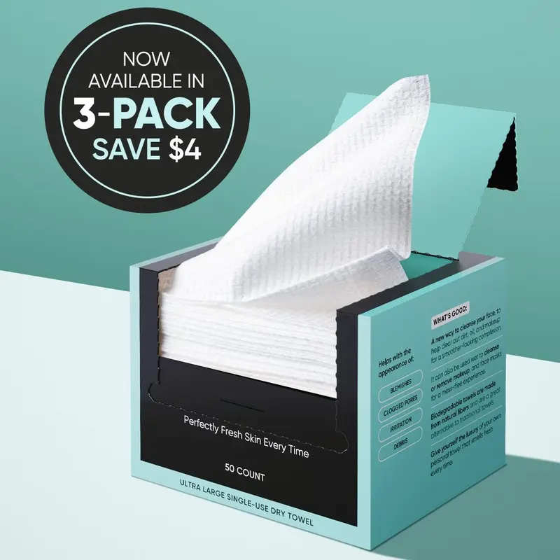 [50 Count Box] Silky, Biodegradable Disposable Face Cleansing Towels – Extra Thick, Soft & Large for Sensitive Skin, Travel & Makeup Removal - Skincare Facial Towel
