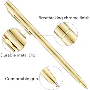 6 Pack Golden Metal Ballpoint Pens, 1mm Medium Point, Retractable, Black Ink, Ideal for Wedding, Business, Office, Students, Teachers, Christmas Gifts