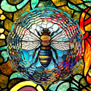 Bee over Stained-Glass Wind Spinner