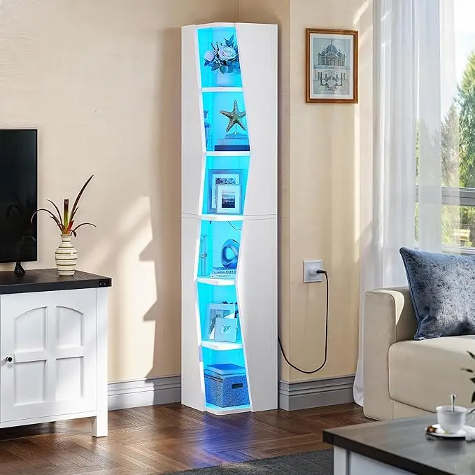 Yitahome 71.45" Tall Narrow Bookcase, 6 Tier Corner Shelf with LED Light Modern Display Shelves with Storage for Bedroom, Living Room, Home Office