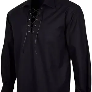 Men’s Scottish Jacobite Ghillie Kilt Highland Shirt Long Sleeve Lace Up Medieval