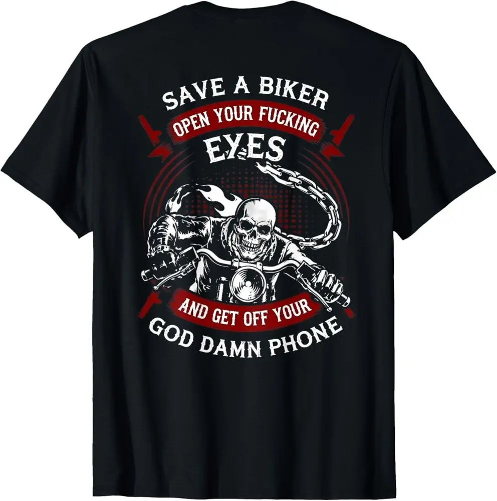 Save A Biker Motorcycle Graphic T-Shirt - Biker Awareness Tee Unisex Crew Neck Graphic Short Sleeve
