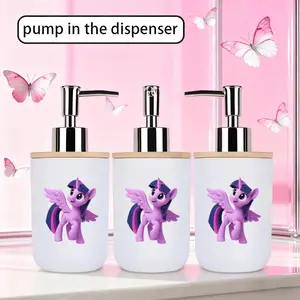 1pc dispenser with cartoon print; dual-function toothbrush cup/hand sanitizer bottle - reusable for shampoo, shower gel, bathroom, and kitchen use - a perfect Valentine's Day/Christmas gift (assembly required, parts inside the cup)