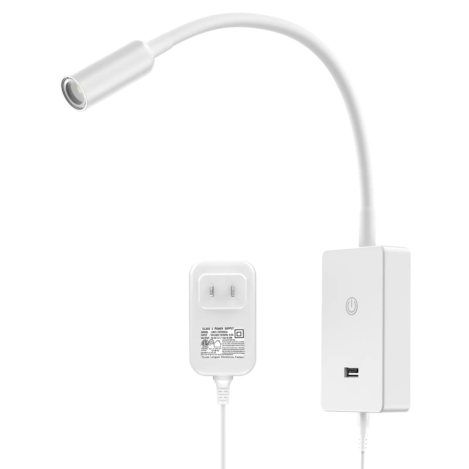 LED Wall Mounted Bedside Reading Light, Touch Dimmable White Spot Lamp for Bedroom Headboard Light with 5V2A USB Port, Flexible Gooseneck, 4 Brightness Levels, Neutral White Lighting