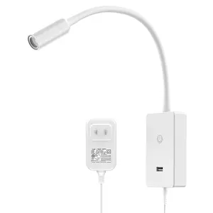 LED Wall Mounted Bedside Reading Light, Touch Dimmable White Spot Lamp for Bedroom Headboard Light with 5V2A USB Port, Flexible Gooseneck, 4 Brightness Levels, Neutral White Lighting