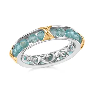 Premium  Blue Apatite 4.50 ctw Ring in 18K Yellow Gold Plated and Platinum Bond Size 7 Christmas Gifts