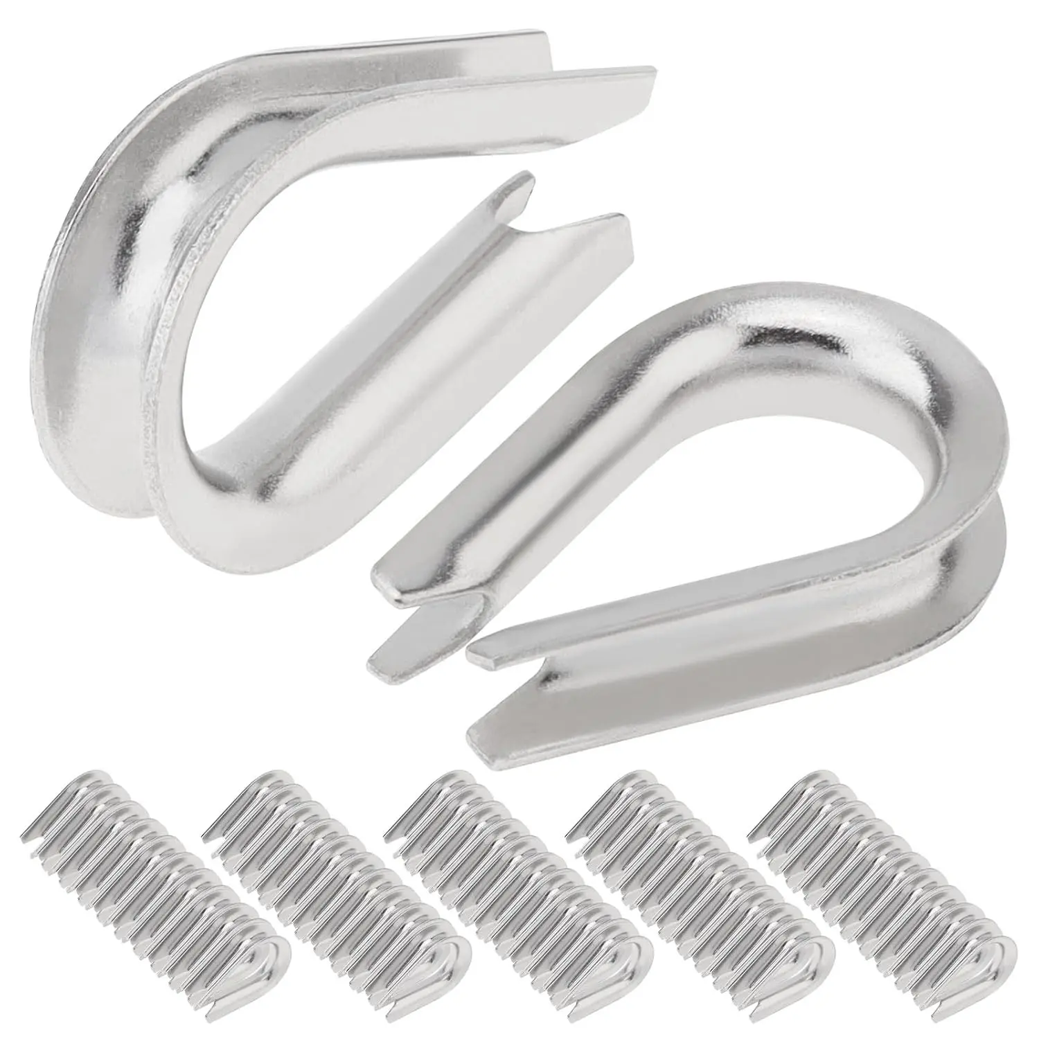 50Pcs M5 3/16" Wire Rope Thimbles, Stainless Steel Thimble for Cable Rigging Clothesline Rope Hardware Fittings