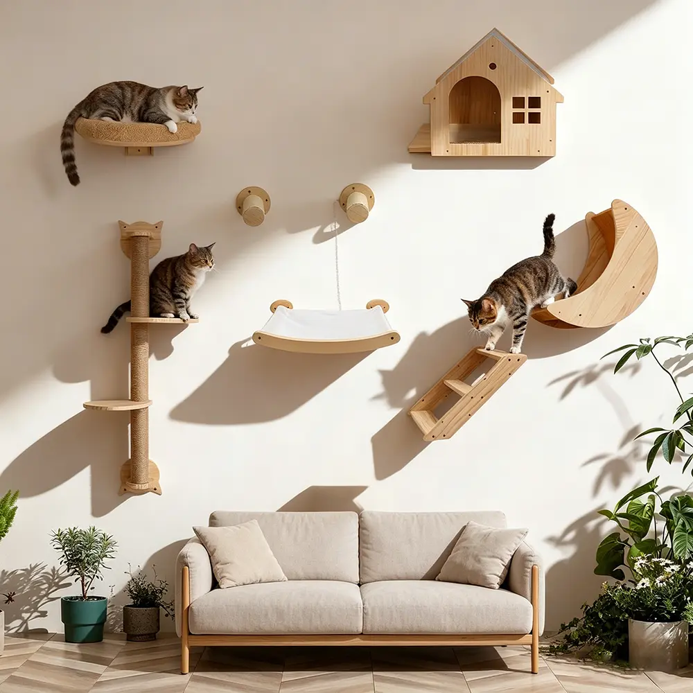Wall Mounted Cat Climbing Shelf Steps Wall Furniture Stairway With Sisal Rope DIY Wall Mounted Cat Climbing Set Cat Tree &Cat Jumping Platform&Cat Hammock Wood Gothic Coffin Bed #SummerWins#DealsForYouDays
