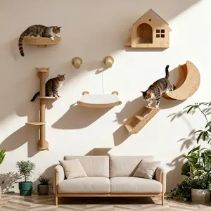 [Summervibes]DIY Wall Mounted Cat Climbing Set  Cats Tree[petlovers] Cat Hammock  Cat Juamping Platform &Cat climbing rope&Cat climbing ladder Scratching Posts Vertical Scratcher outdoorfun