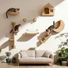 Wall Mounted Cat Climbing Shelf Steps,cat wall climbing system Wall Furniture Stairway With Sisal Rope DIY Wall Mounted Cat Climbing Set Cat Tree &Cat Jumping Platform&Cat Hammock Wood Gothic Coffin Bed