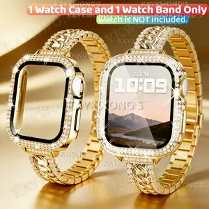KAYKWONG'S 2 in 1 Set, Smartwatch Strap, Include 1 Rhinestone Buckle Chain Strap (14mm/0.55" Slim) and 1 Rhinestone Watch Case, Detachable, for iWatch Series 11/10/9/8/7/se/6-1, Compatible 49mm 46mm 45mm 44mm 42mm 41mm 40mm 38mm, Gift for Holidays