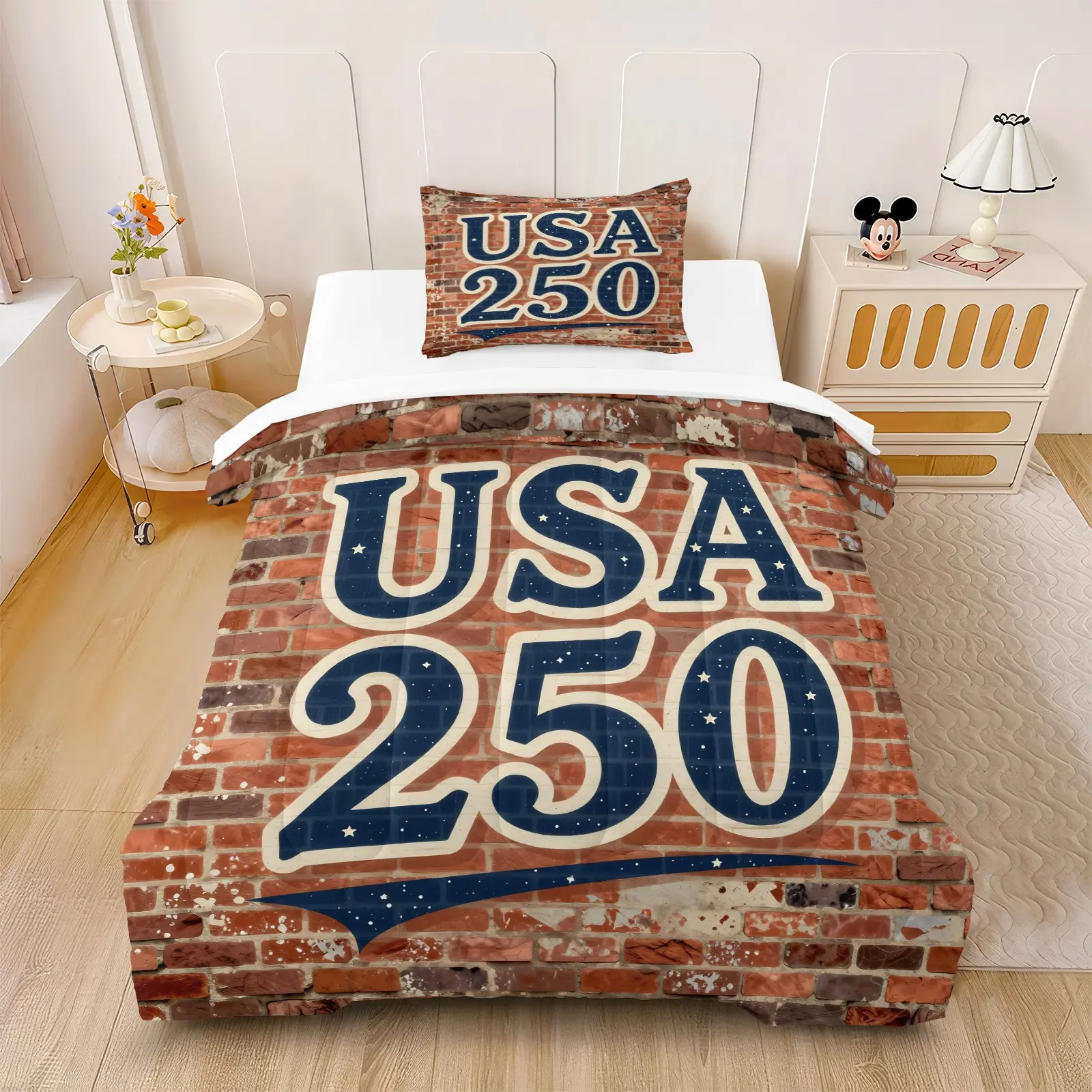 2/3Pcs 250th Anniversary of America Themed Printed Quilt Set, Vintage American Style Bedding Set, Soft and Breathable Fabric, Quilted Design, Warm and Cozy, Suitable for Independence Day Bedroom Decoration, Filled Included (Pillow Insert Not Included)