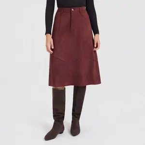 Women's Faux Suede Knit Midi A-Line Skirt - Universal Thread Burgundy XXL