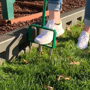 Landzie Spike Tine Fork Lawn Aerator - 42 Inch Manual Stainless Steel Gardening Hand Tool - Grass Dethatcher Aerator Lawn Tool with Solid Tines for Compacted Soil - Lawn Plugger Aerator