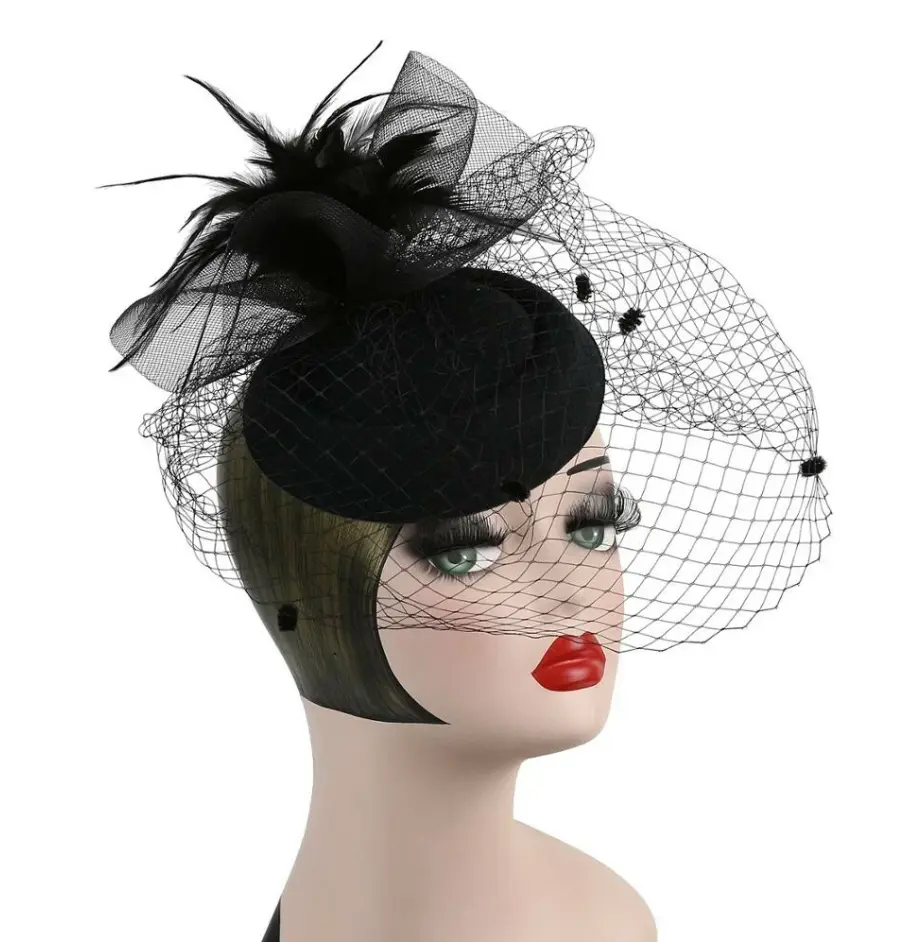 Royal Wedding Fascinator with veil ,Fancy Hat, Wedding hat - Black hat