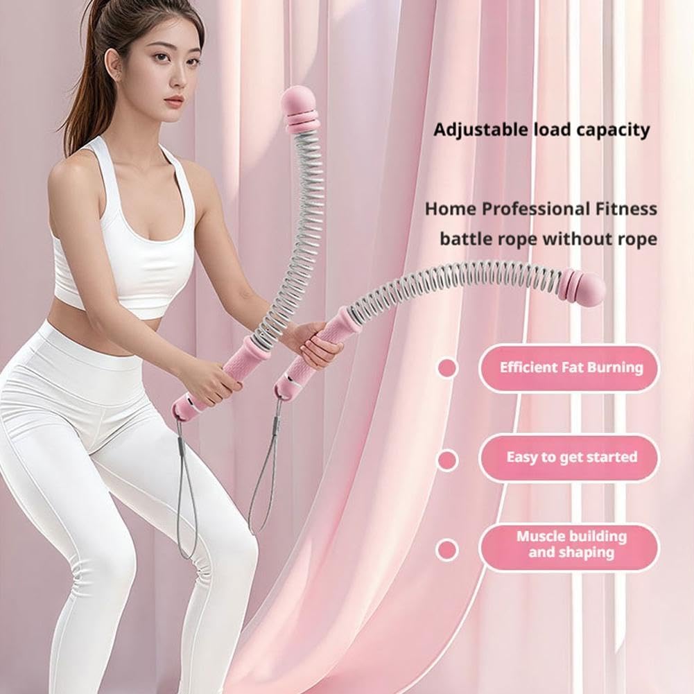 Cordless Battle Ropes with Adjustable Resistance Springs - Weighted Ropeless Battle Rope for Home Gym Exercise, Portable Workout Equipment for Strength Training & Cardio Fitness