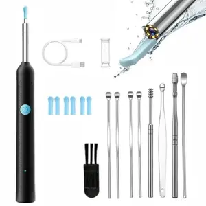 High-Definition Ear Wax Removal, Wireless Ear Cleaner, Safe and Gentle Ear Wax Removal Kit, Rechargeable Ear Cleaner with Camera and Light, Ear Cleaning Kit for Android and iOS (Black)