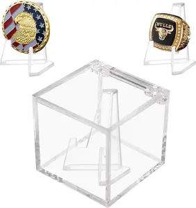 Championship Ring Display Case, Clear Acrylic Championship Ring Holder Box, Acrylic Display Easel Coin Stand Holder, Holder Box for Storage Championship Ring And.Coin (1, 2.36 Inch) VCISPOK