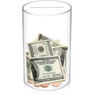 Clear Piggy Bank for Adults, Acrylic Piggy Bank Must Break to Open, Unopenable Money jar for Cash Coins, Size 6" H x 3.55" D (Small)