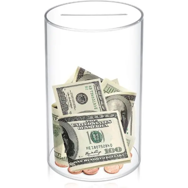 Clear Piggy Bank for Adults, Acrylic Piggy Bank Must Break to Open, Unopenable Money jar for Cash Coins, Size 6" H x 3.55" D (Small)