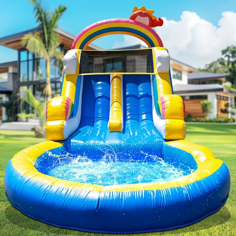 Large Inflatable Pool, 24FT (L) Commercial Grade Water Slide for Adults, Double Slides, Heavy Duty Full PVC, Big Airtight Water Pool, 950W Blower, Inflatable Waterslide for Outdoor