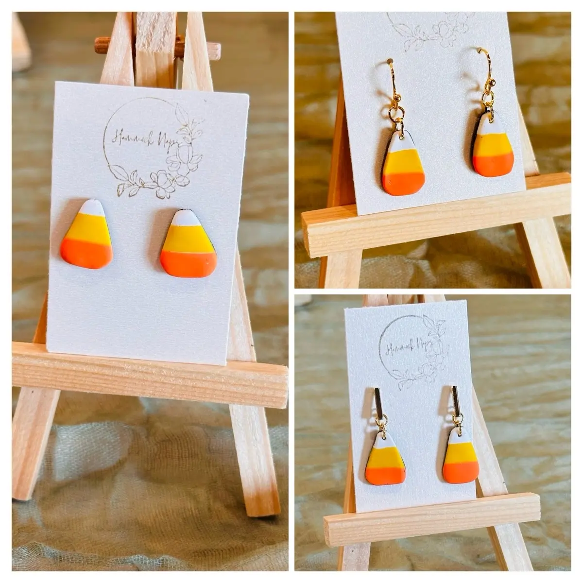 Handcrafted Polymer Clay Candy Corn Earrings