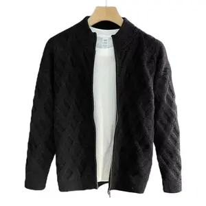 Men's Large Cardigan Knitted Sweater Zipped Stand Collar Business Coat