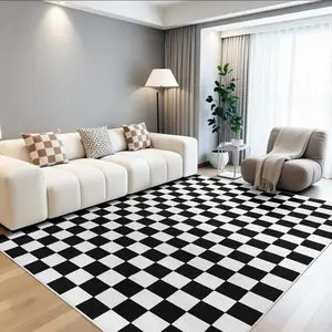 ADHART Black and White Checkered Rug Flannel Doormat for Living Room,24*16 Inch Rugs Washable with Non Slip for Bedroom,Soft Low Pile Stain Resistance Retro Carpet for Dorm Kids Room