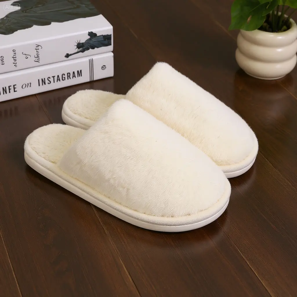 Unisex Basic Plain Scuff Slippers with Soft Fuzzy Upper, Low Ankle Slip-On House Shoes with Non-Slip Sole, Indoor Wear, Casual, Eva Sole, All Seasons, Cute, Cozy Feet