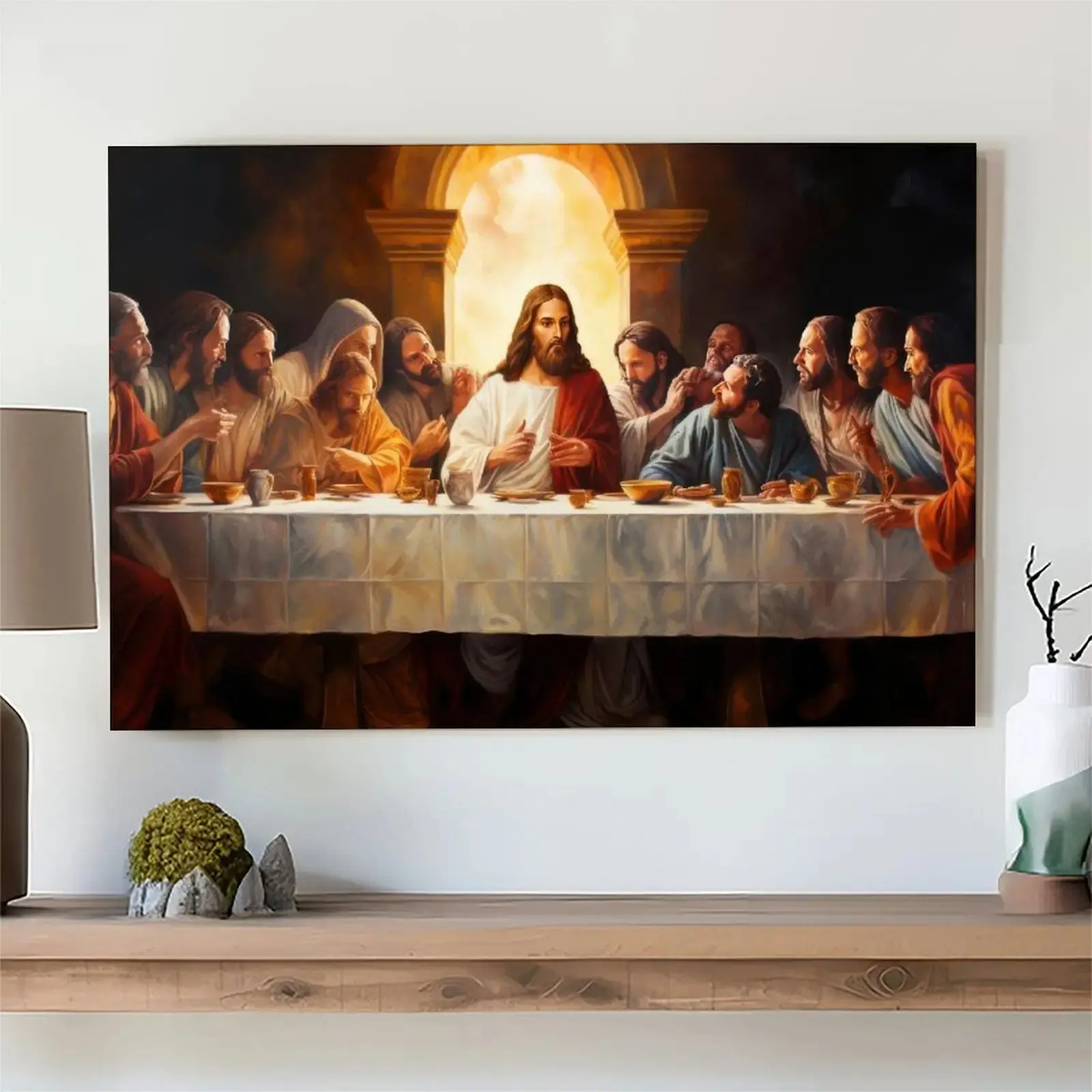 Last Supper Canvas Wall Art, Jesus and Disciples Religious Print, Christian Wall Decor for Living Room Bedroom