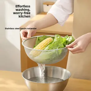 FaSoLa multifunctional stainless steel vegetable washing and draining basket for home use, kitchen mixing bowl with scale, rice washing sieve